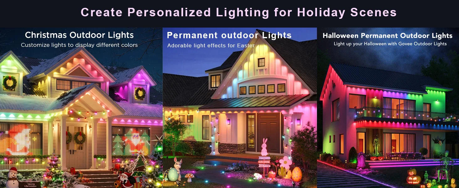 300FT 180LED Permanent Eaves LED Lights Outdoor Waterproof RGB String Lights DIY Scene Christmas Birthday Holiday Party Lighting