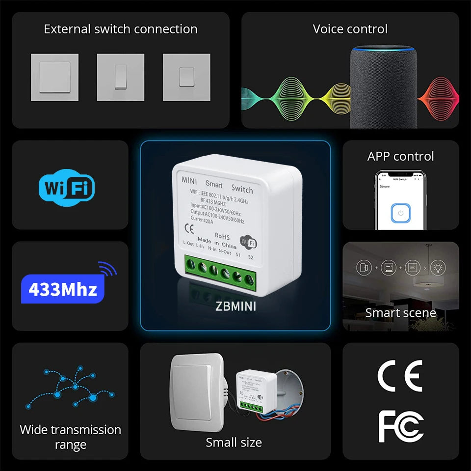 Tuya WiFi Mini Smart Switch Module for Voice Control - Smarsty