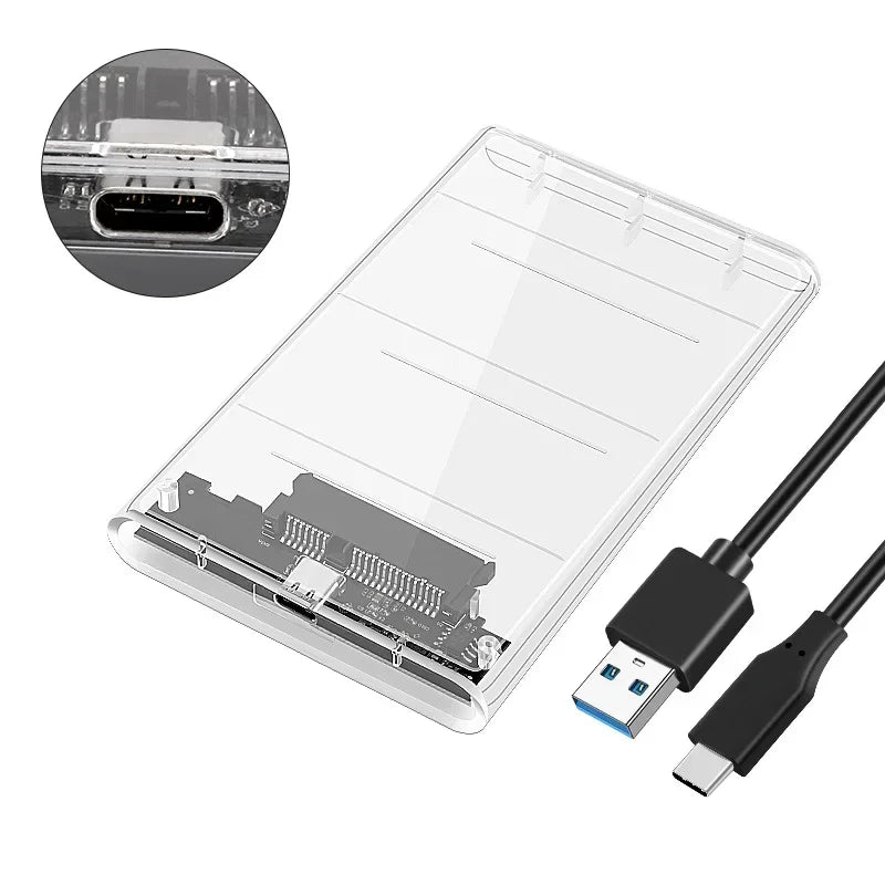 Transparent HDD Case HDD Enclosure 2.5 Inch SSD SATA To USB Type-C Adapter Portable External Hard Drive Box Tool-Free