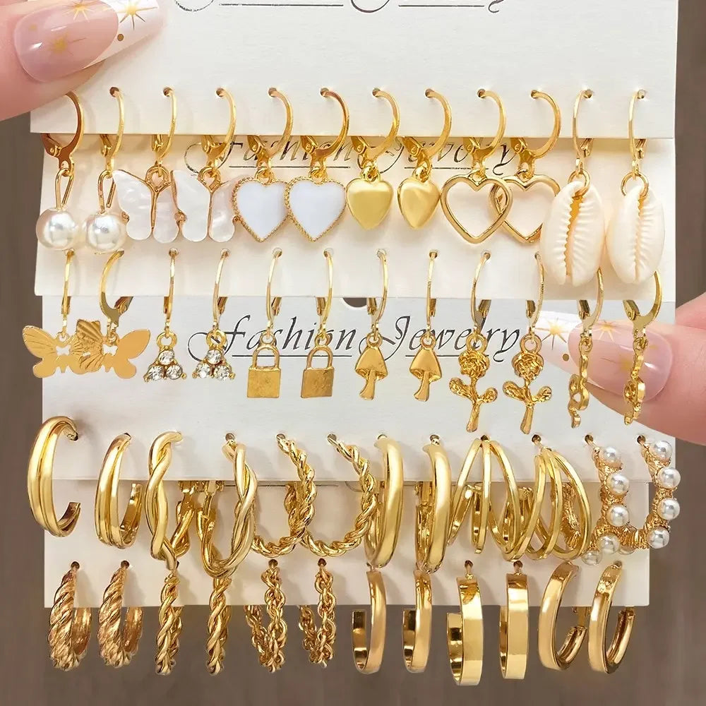 Heart Pearl Dangle Earrings Set for Trendy Women - Smarsty