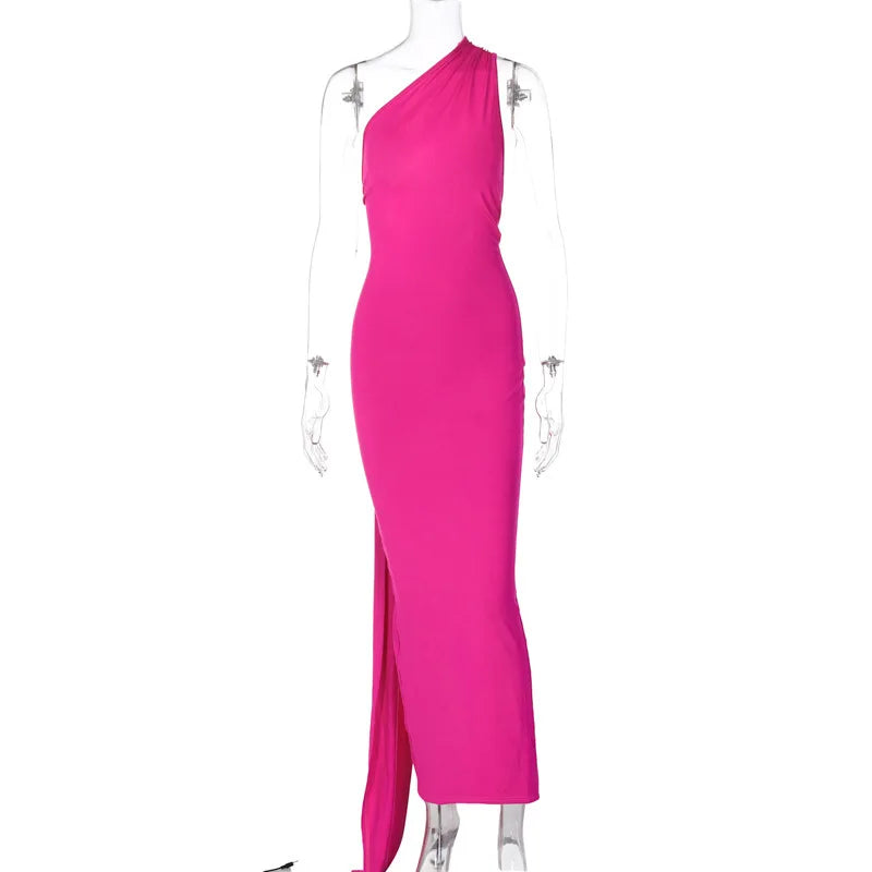 Hugcitar One Shoulder Backless Adjustable Scarf Loop Ruched Sexy Maxi Dress Women Elegant Y2K Streetwear Festival Outfit - Smarsty