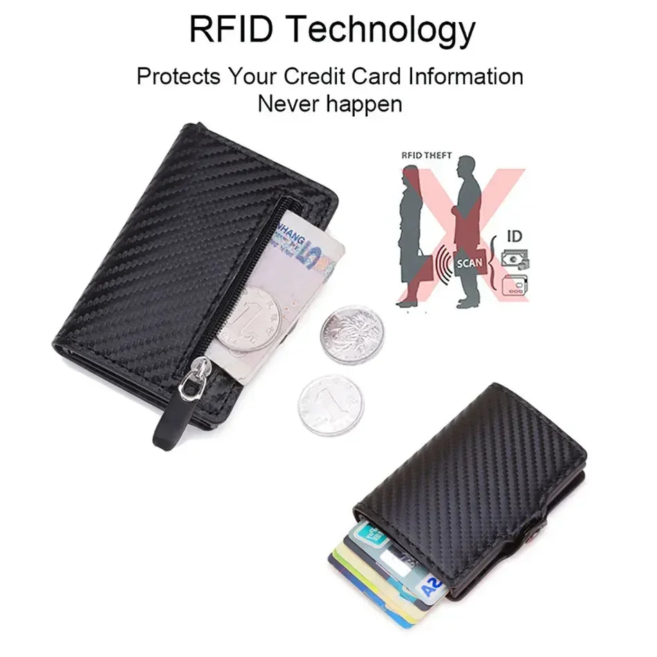 Carbon Fiber Rfid Blocking Men ID Credit Card Holders Wallet Leather Metal Business Bank CreditCard Cardholder Case Carteras