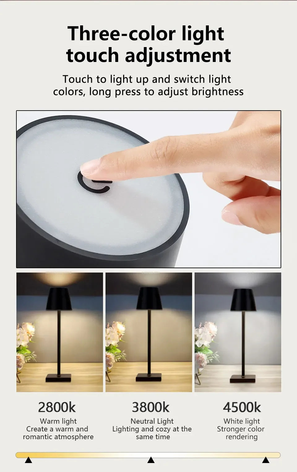 Wireless LED Table Lamp Rechargeable Dimmable Mood Light - Smarsty