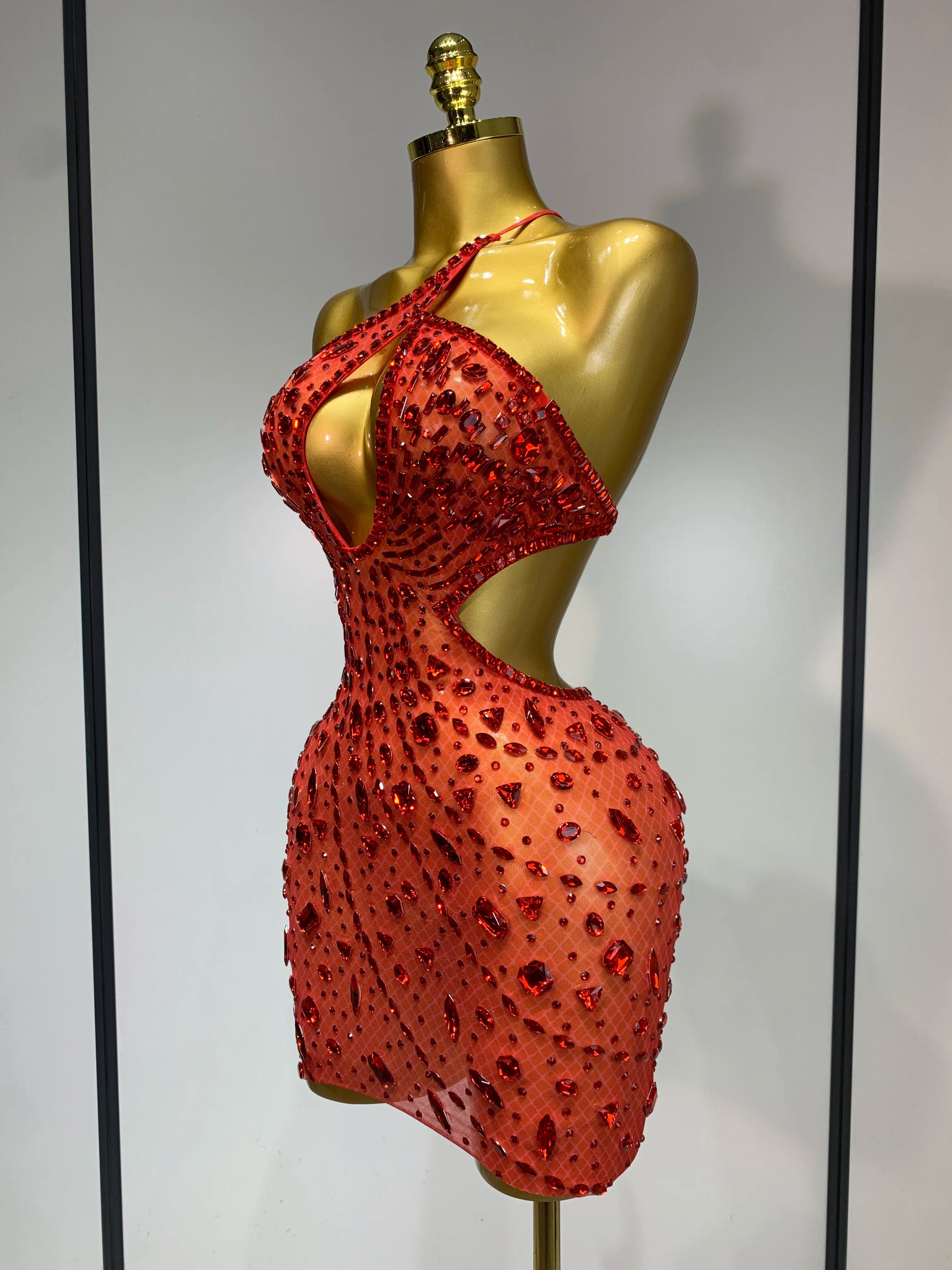 Sexy Sparkly Diamond Backless Short Dress 2025 Women Sleeveless Mesh See Through Evening Birthday Gown Singer Stage Outfit - Smarsty