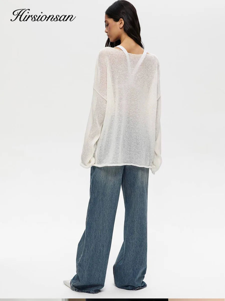 Hirsionsan Elegant Sweater Women 2024 Summer Autumn Casual Fashion Loose Women Pullovers Chic Pink White Jumper Sueter Mujer - Smarsty