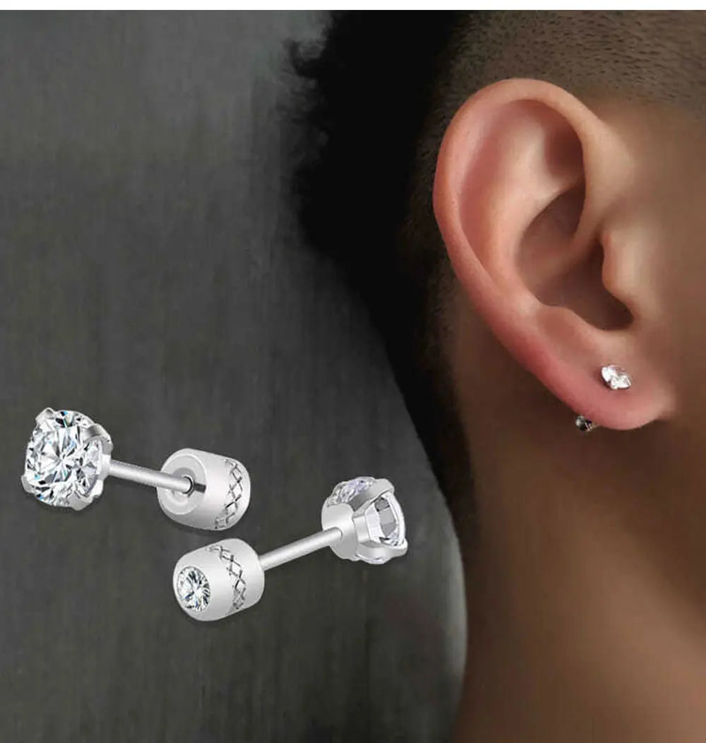 Stainless Steel Crystal Zircon Stud Earrings Hypoallergenic - Smarsty