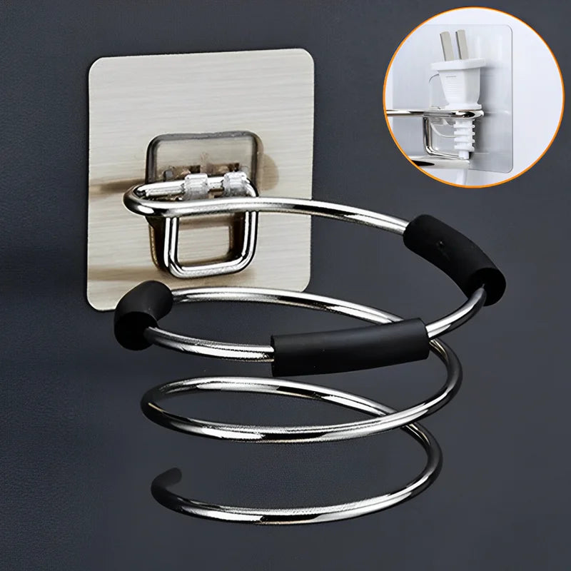 Wall Mounted Hair Dryer Holder Stainless Steel Organizer - Smarsty