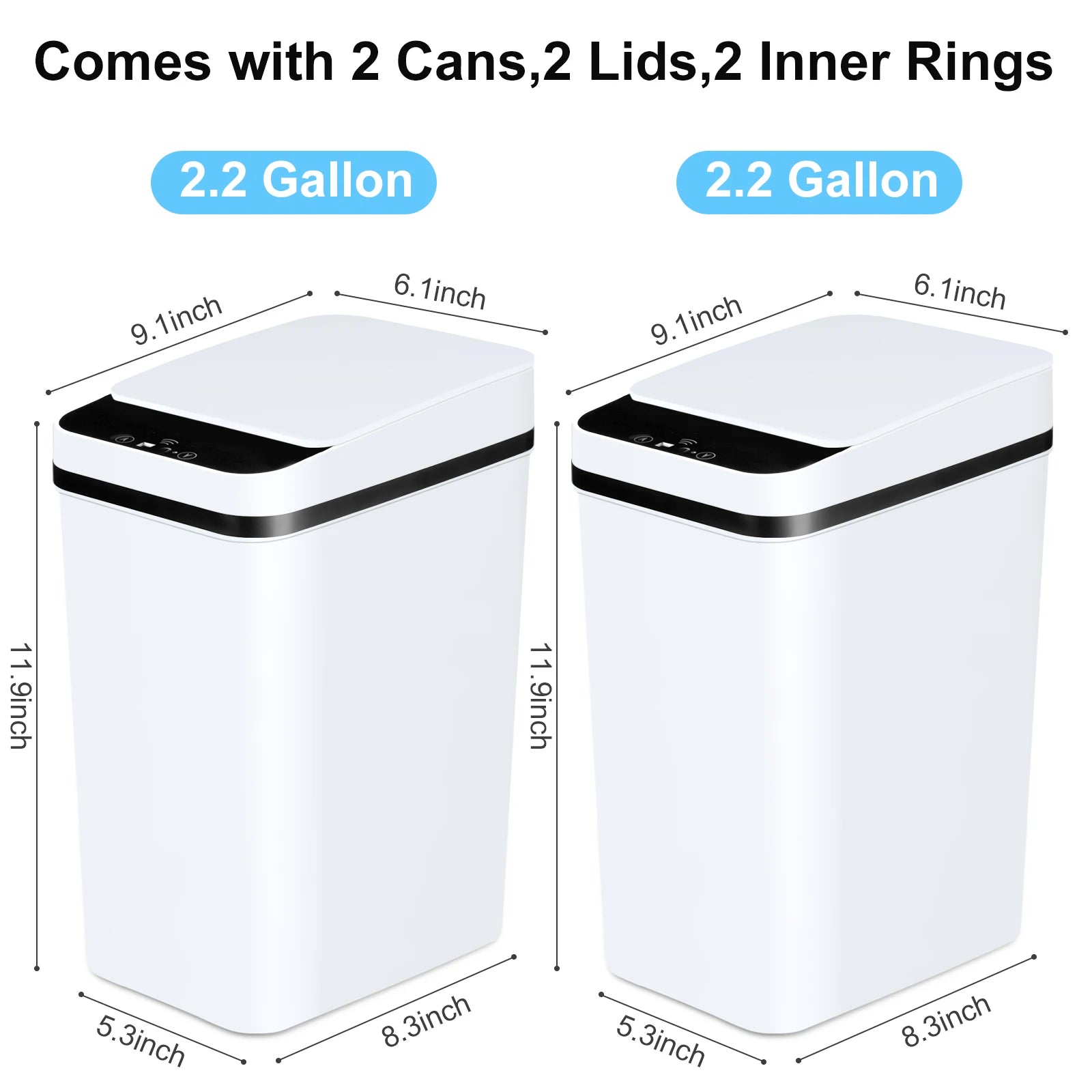 2 Pack 12L Bathroom Automatic Trash Cans Touchless Motion Sensor Slim with Lid for Bathroom Bedroom Living Room Office White - Smarsty