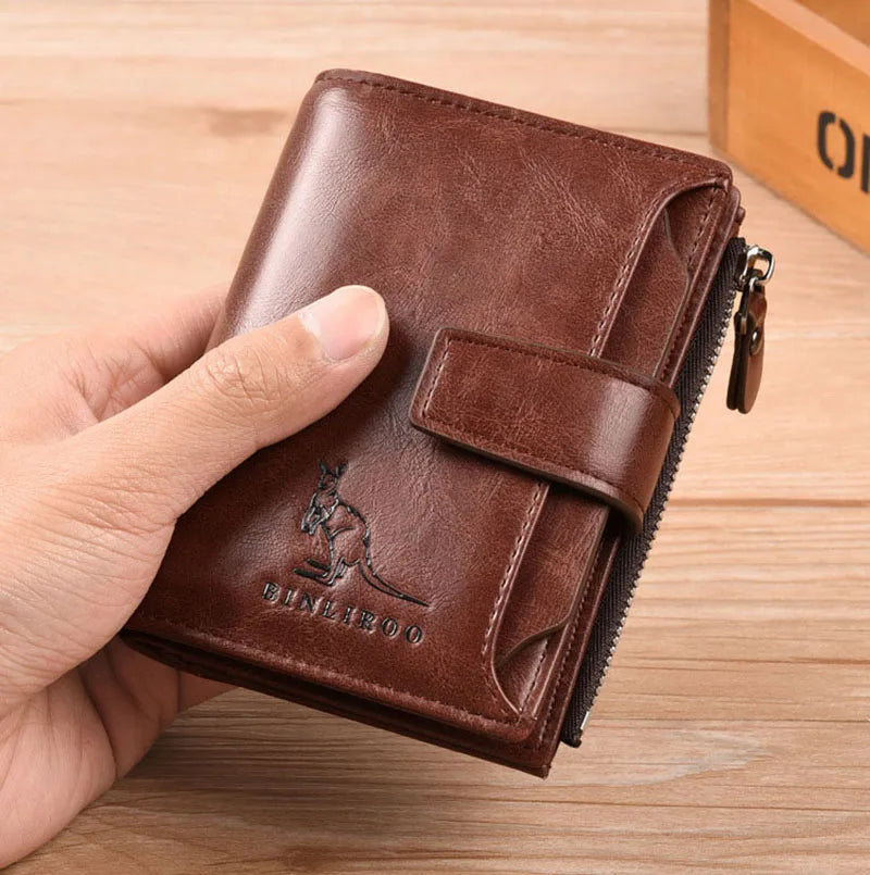 Leather Men's Wallet Luxury Short RFID Card Holder for Men Zipper Coin Purse Portable Male Wallets Billfold - Smarsty