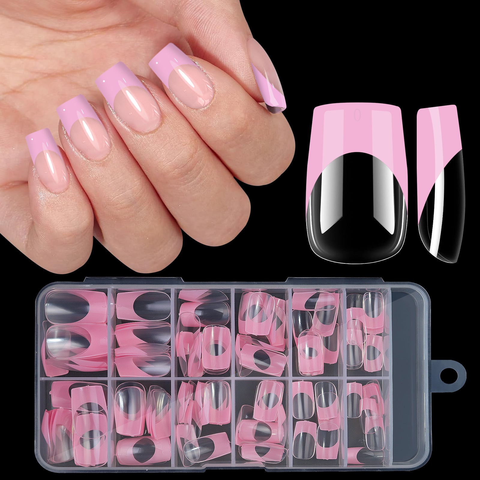 120pcs/box Acrylic French False Nails Medium Length Square Armor Full Cover Nail Tips Can Be Removable Mixed Size Press On Nails - Smarsty