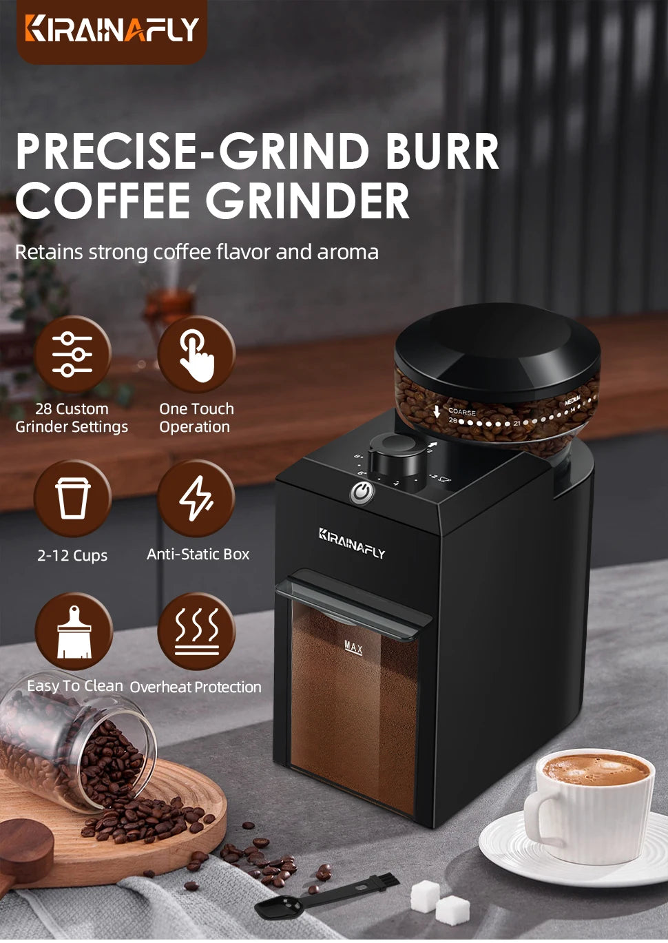 Automatic Burr Mill Coffee Grinder Electric Coffee Bean Grinding With 28 Adjustable Gears for Espresso French Press Drip Coffee - Smarsty