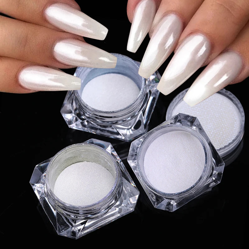 Aurora Pearl White Nail Glitter Powder for Stunning Designs - Smarsty
