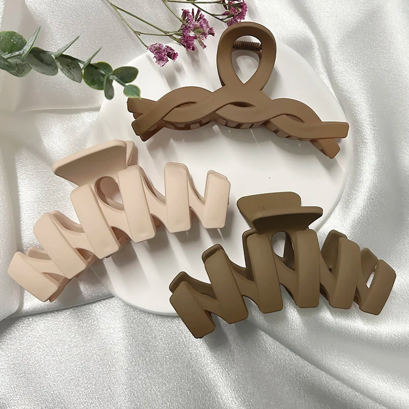 Korean Coffee Beige Acrylic Geometric Hair Claw Clip Large - Smarsty