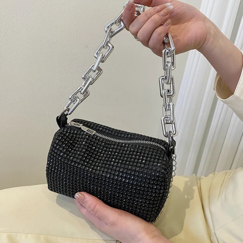 Rhinestone Bucket Bag Sparkling Crossbody Chain Bag - Smarsty