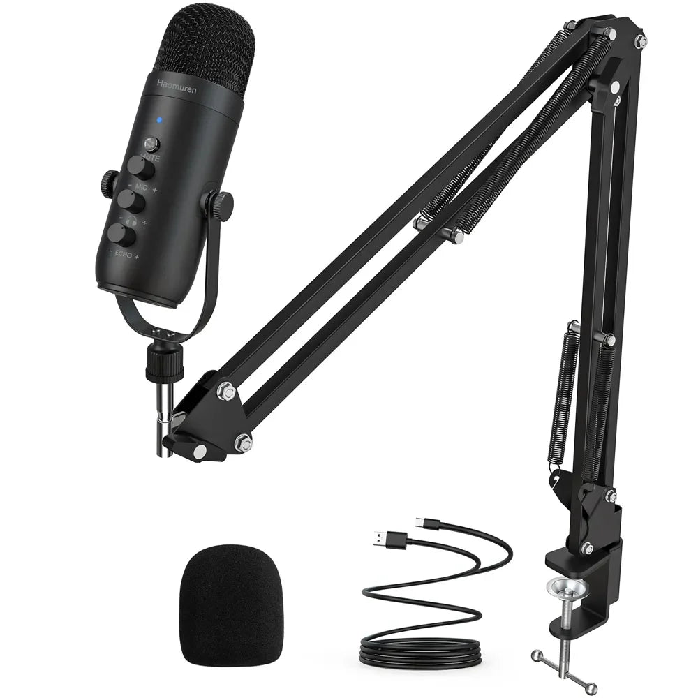 Haomuren USB Podcast Microphone Kit with Boom Arm - Smarsty