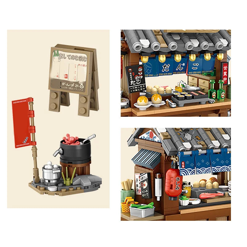 New Style Food Stall Braised Octopus Restaurant Mini Building Blocks by Smarsty