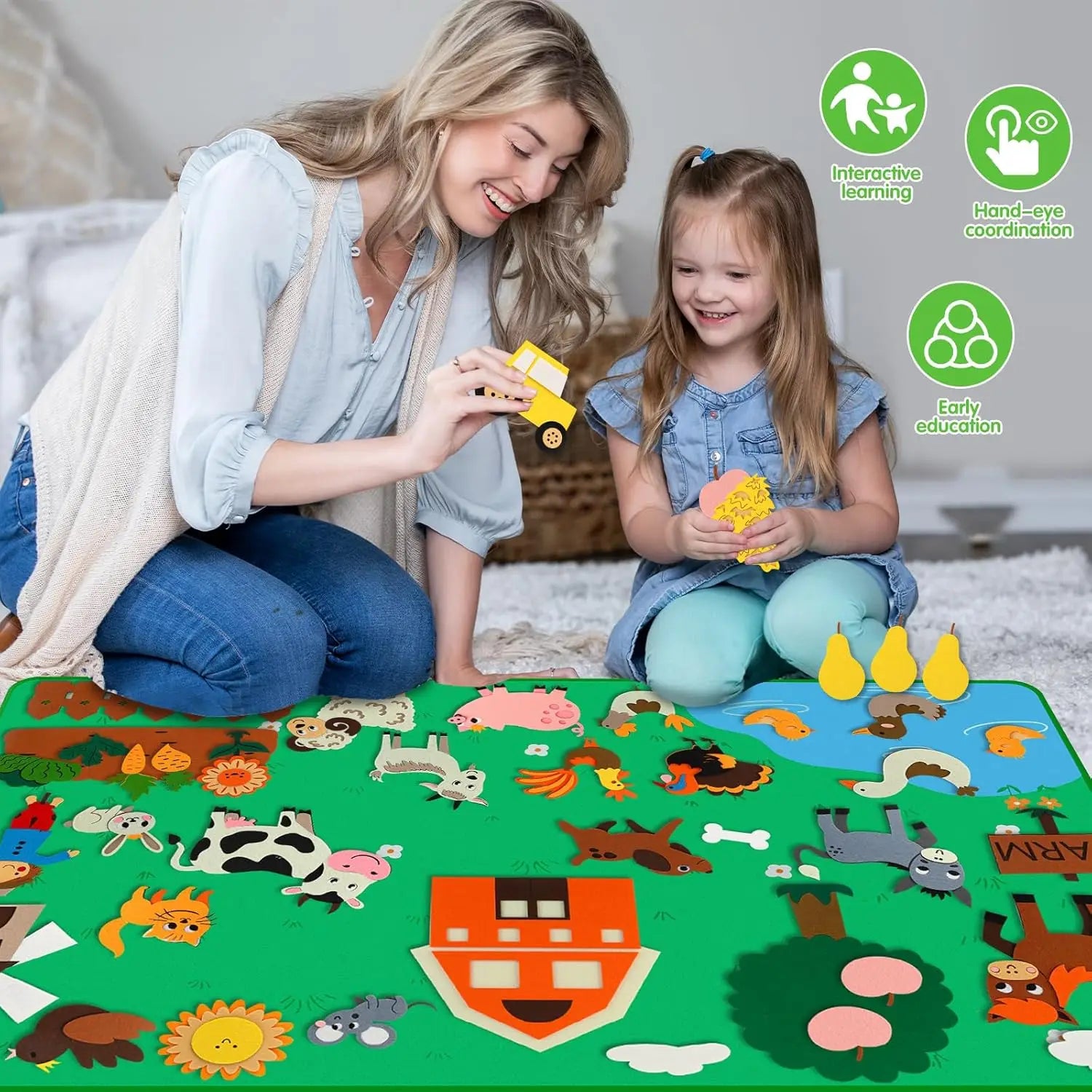 Farm Animals Felt Story Board Set Storytelling Early Learning Interactive Play Kit Wall Hanging Puzzle Toys for Toddlers Gifts - Smarsty