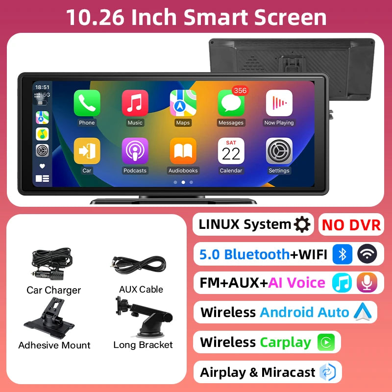 4K Dash Cam With Dual Lens GPS Navigation Wireless CarPlay - Smarsty