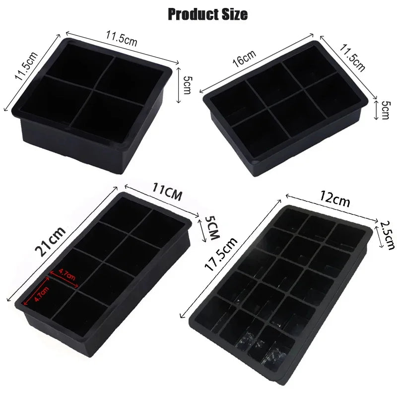 4/6/8/15/160 Grid Big Ice Tray Mold Giant Jumbo Large Food Grade Silicone Ice Cube Square Tray Mold DIY Ice Maker Ice Cube Tray - Smarsty