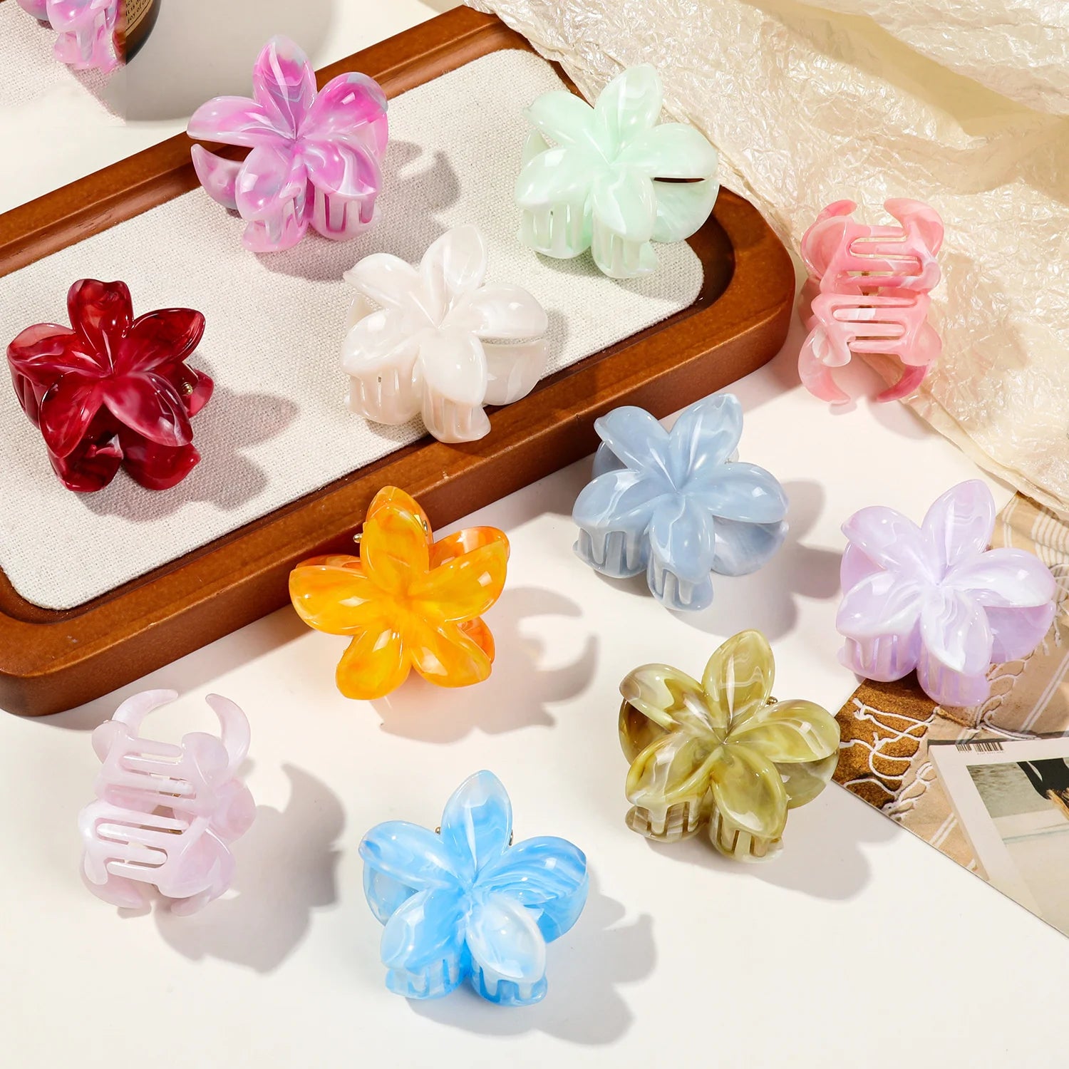 Hawaiian Gradient Marble Flower Hair Clips Small Lightweight - Smarsty