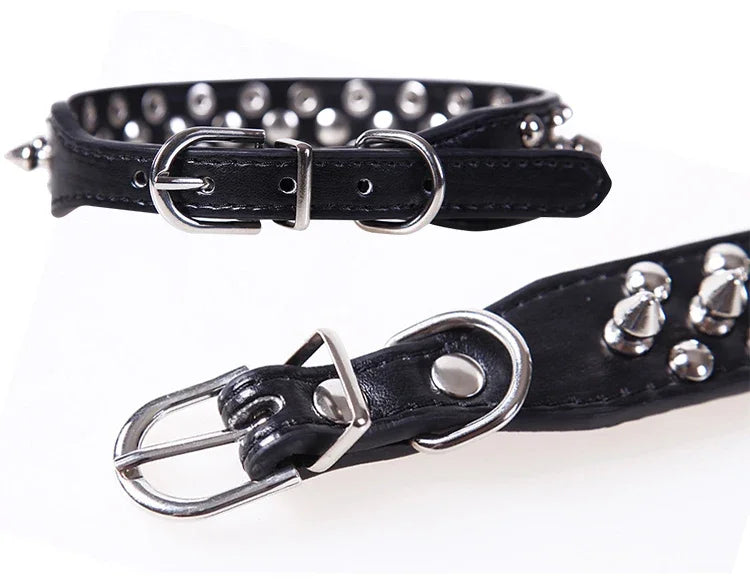 Adjustable Leather Dog Collar with Spikes for Small Pets - Smarsty
