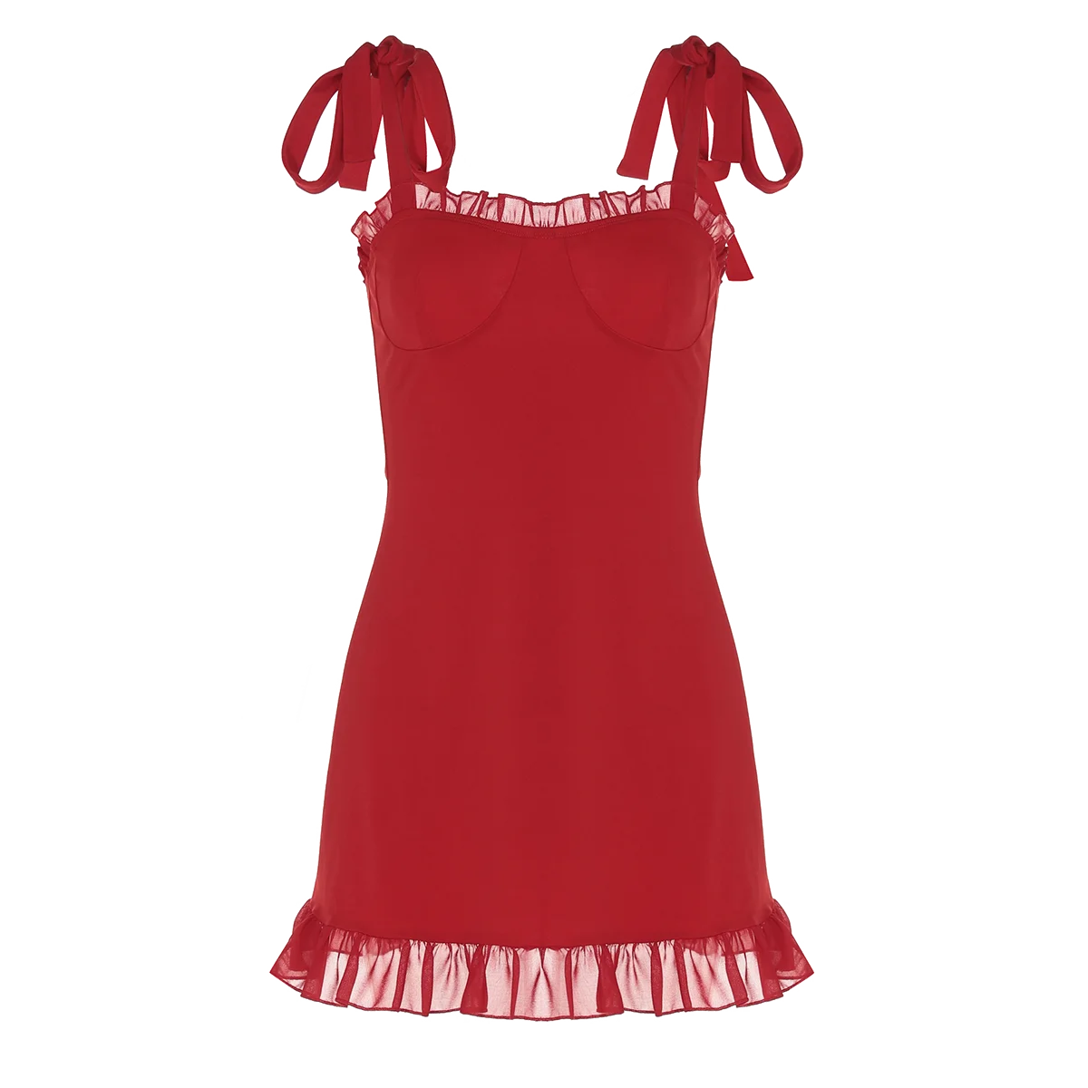 Hugcitar Elegant Solid Slips Ruffles Backless Bandage Patchwork Sexy Slim Mini Dress Summer Women Outfits Party Beach Festival - Smarsty