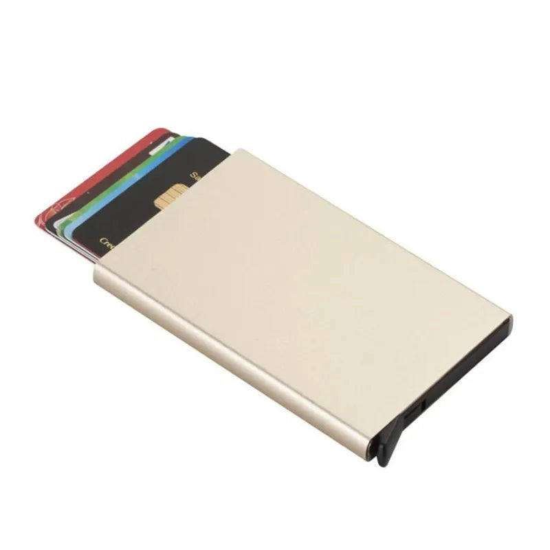 Automatic Flip Card Side Push Card Holder Sleeve Large Capacity 12 Cards Slot Metal Cards Box Men Credit Card Anti-theft Wallets