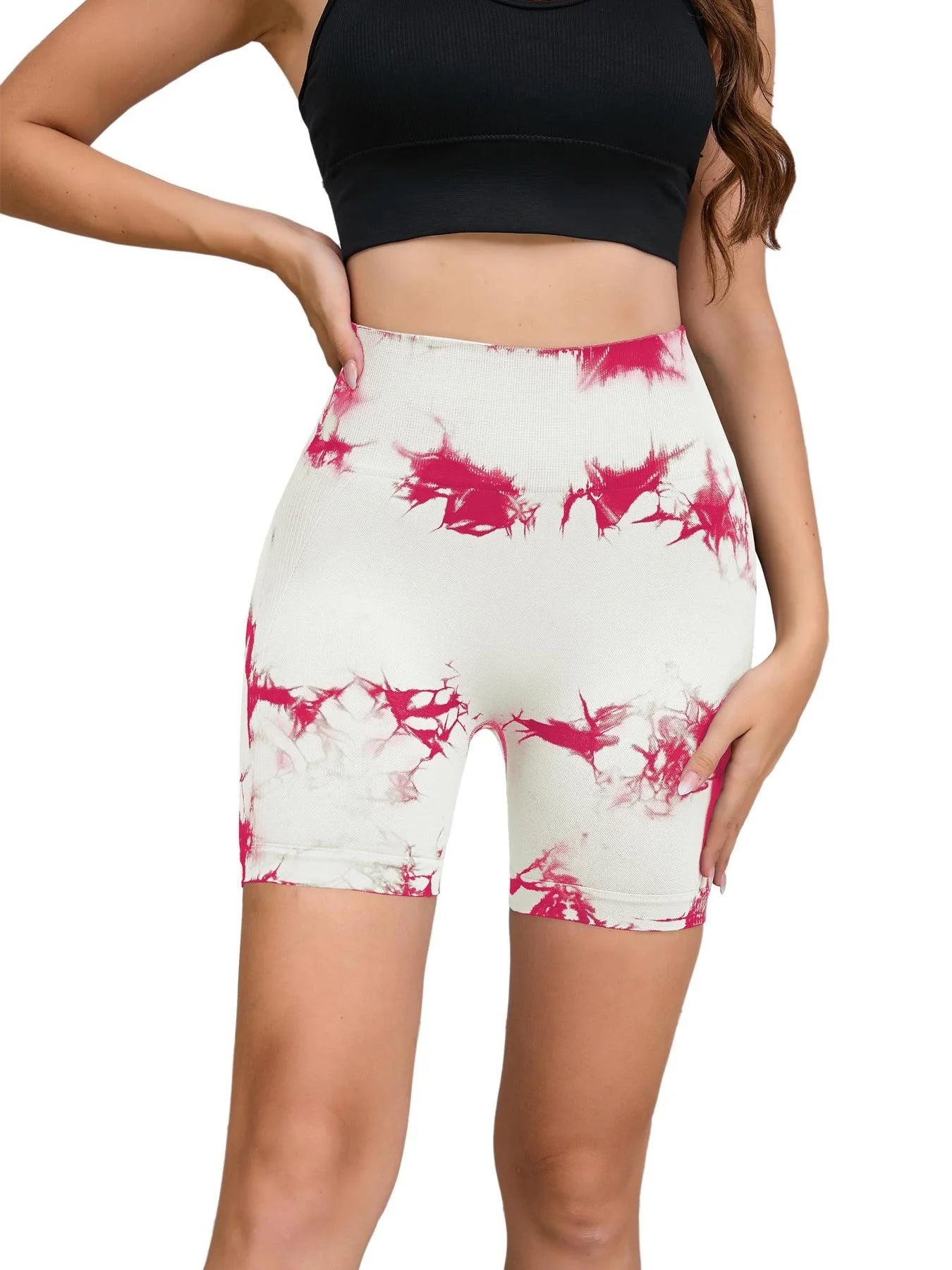 Tie Dyed Seamless Fitness Pants Women's High Waist and Hip Lifting Sports Tight Shorts Running Sexy Peach Fitness Yoga Shorts - Smarsty