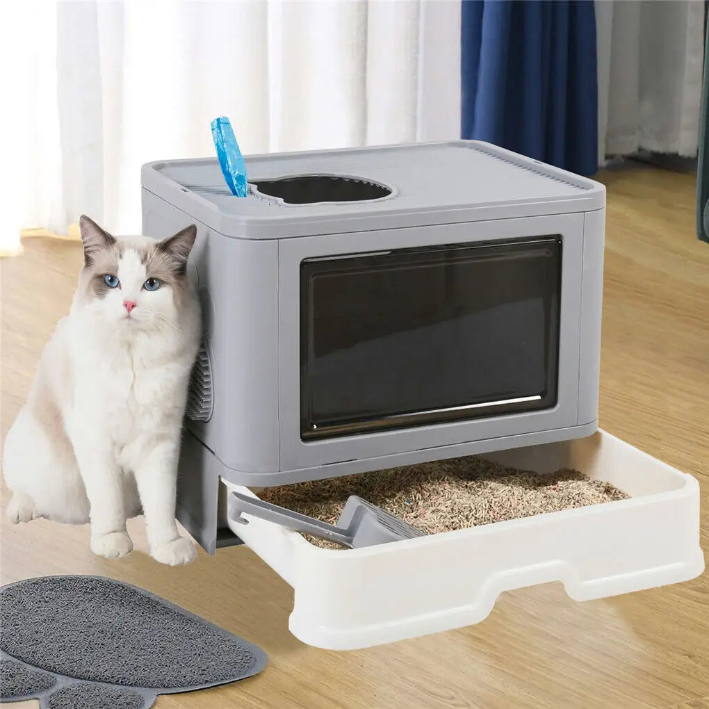 Foldable Cat Litter Box with Massager Scoop - Smarsty