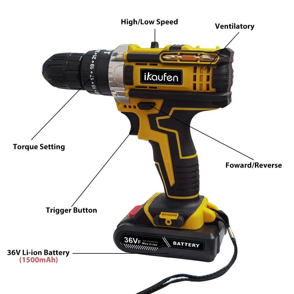 Multifunctional 21V rechargeable impact drill lithium battery cross-border flashlight gun drill electric screwdriver electric dr