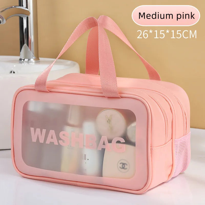 Dry-wet separation double transparent PU makeup bag portable washing bag cosmetic storage bag travel fitness swimming essentials - Smarsty