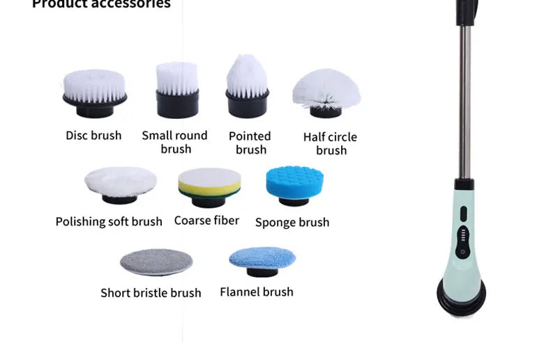 9 in 1 Electric Spin Scrubber Cordless Cleaning Brush Shower Scrubber Adjustable Extension Handle Waterproof For Tub Tile Floor - Smarsty