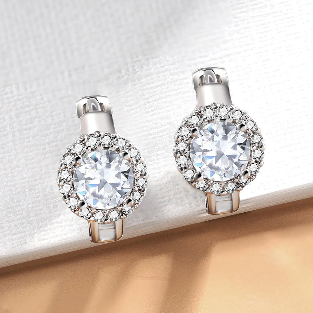 Moissanite Hoop Earrings Sterling Silver Bridal Sparkle - Smarsty
