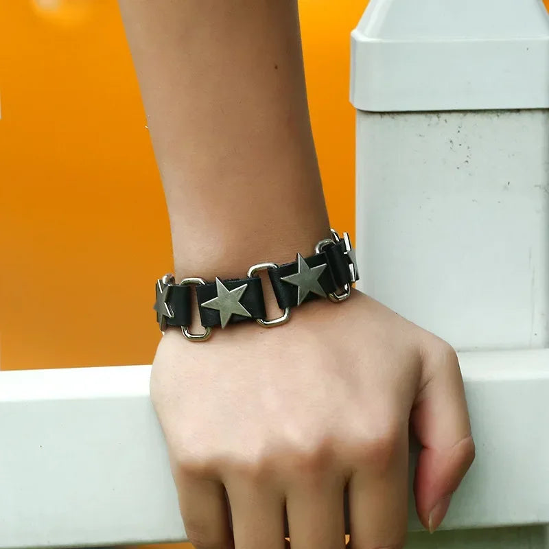 Unisex PU Leather Punk Bracelet with Spikes and Skull - Smarsty