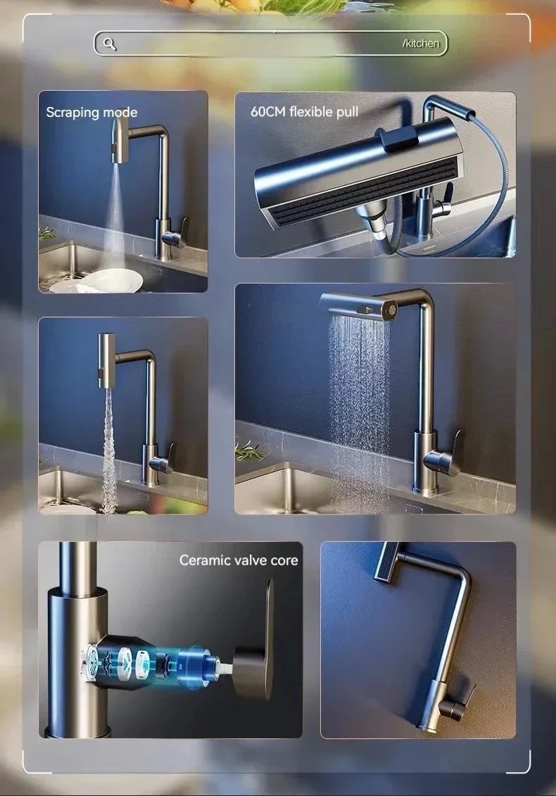 Flexible Stainless Steel Kitchen Faucet with Stream Shower Mode - Smarsty