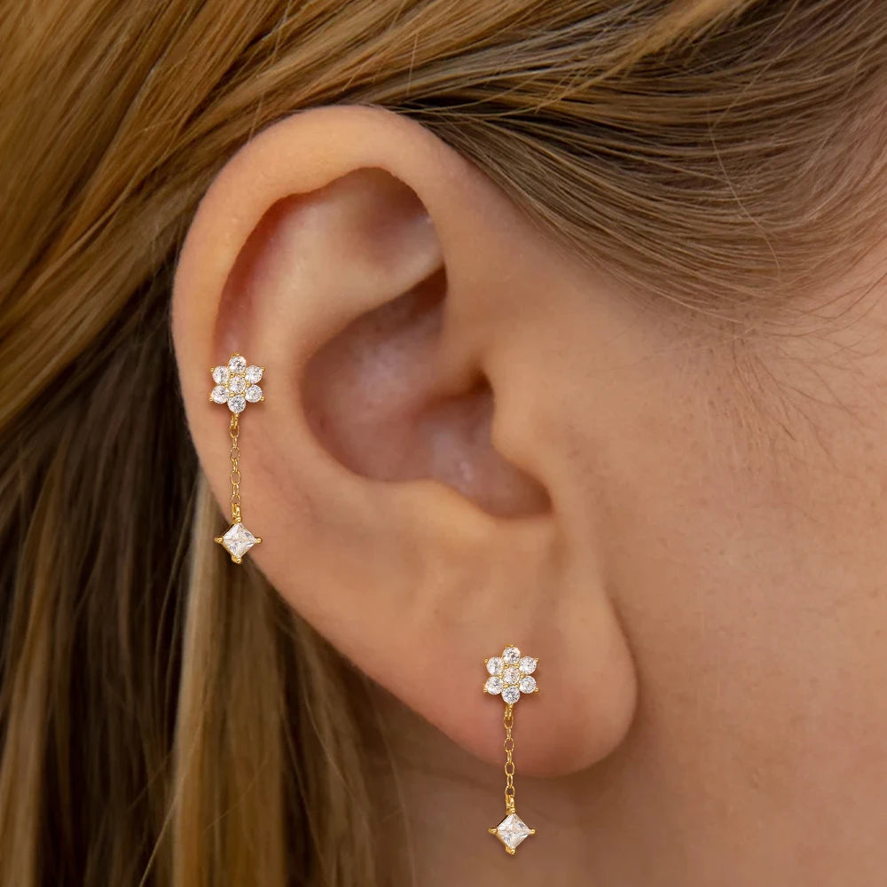 925 Silver Star Moon Zircon Stud Earrings Hypoallergenic - Smarsty