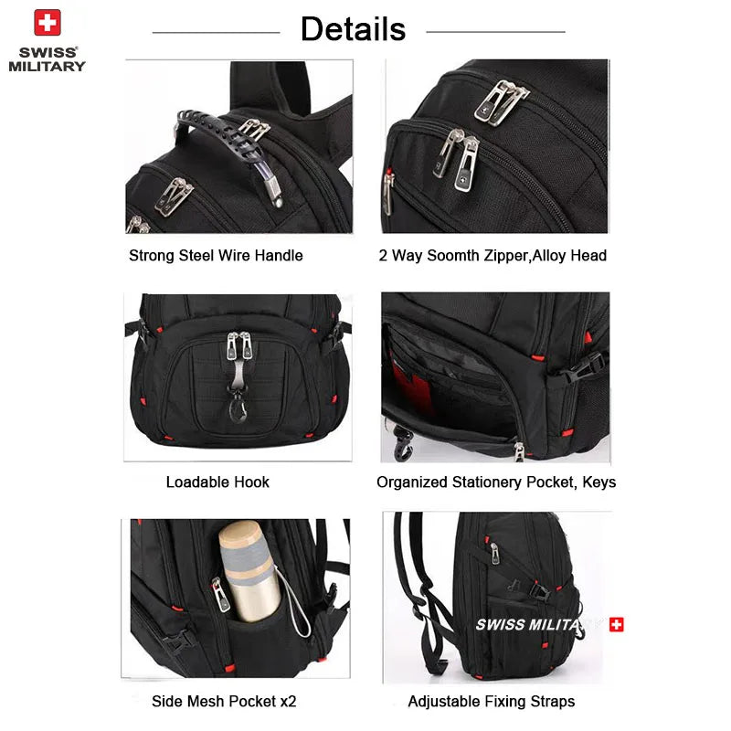 SWISS MILITARY Fashion Travel Multifunction Large Capacity Male Bag Usb Charging Waterproof 23 inch Laptop Backpack Men Mochila - Smarsty
