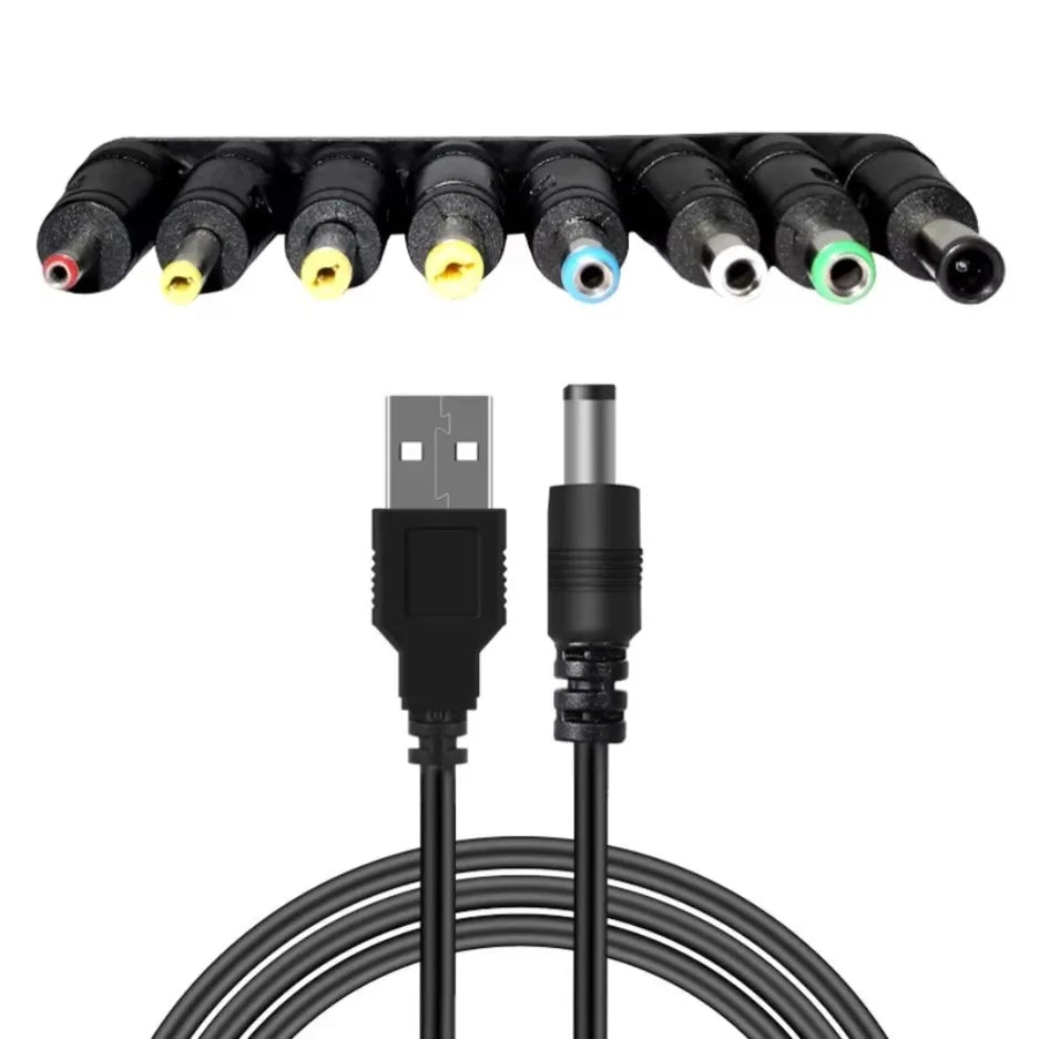 Universal Power Cable USB to DC 5.5 * 2.1mm Jack 5V Charging Cord with 8 Selectable Connector Tips for CCTV Cameras TV Box - Smarsty