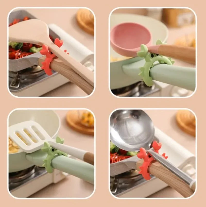 4/1PCS Silicone Spatula Rack Small Crab Anti Scalding Overflow Pot Clip Spoon Holder Clip Universal Shovel Rack Kitchen Gadget by Smarsty