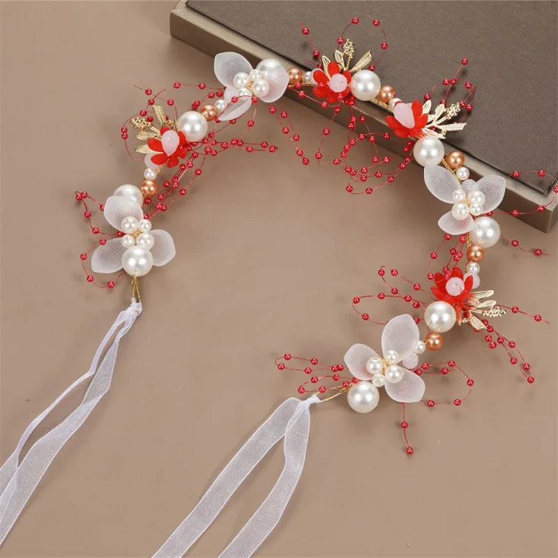 Bohemian Pearl Flower Headband For Girls Wedding Bridal - Smarsty
