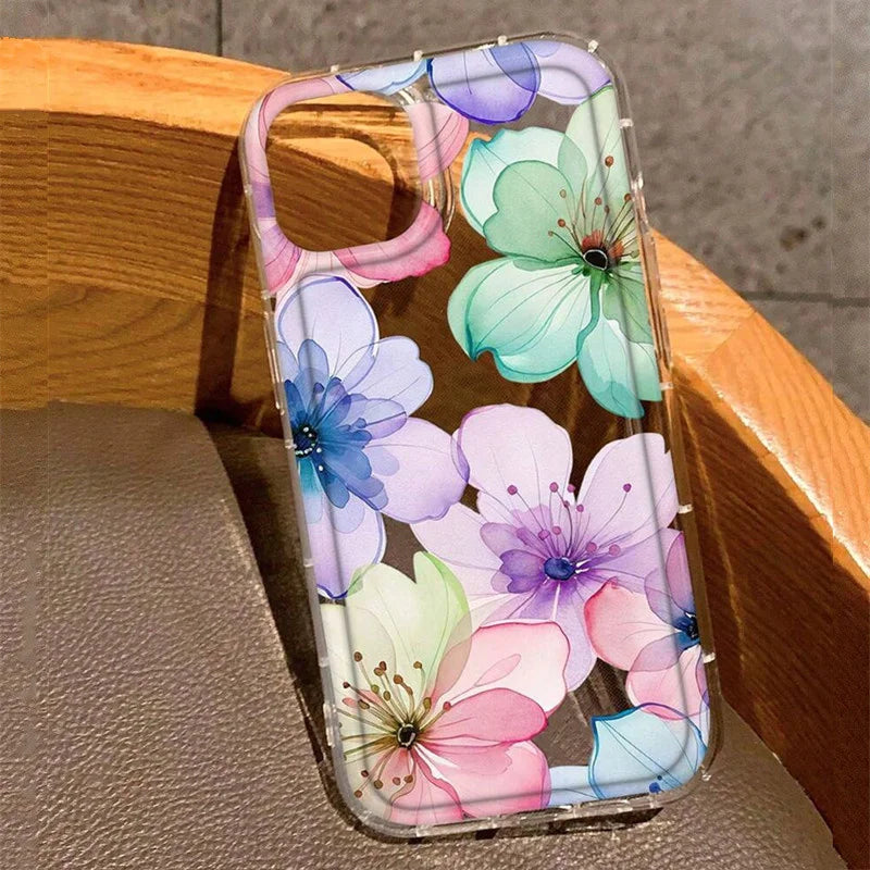 Clear Floral Phone Case Anti Fingerprint For iPhone 15 16 17 - Smarsty