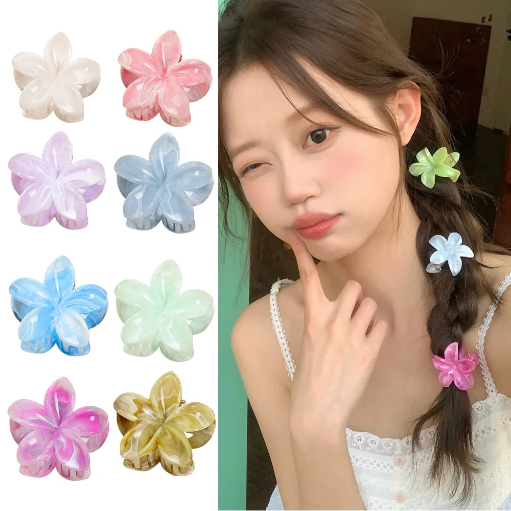 Hawaiian Gradient Marble Flower Hair Clips Small Lightweight - Smarsty