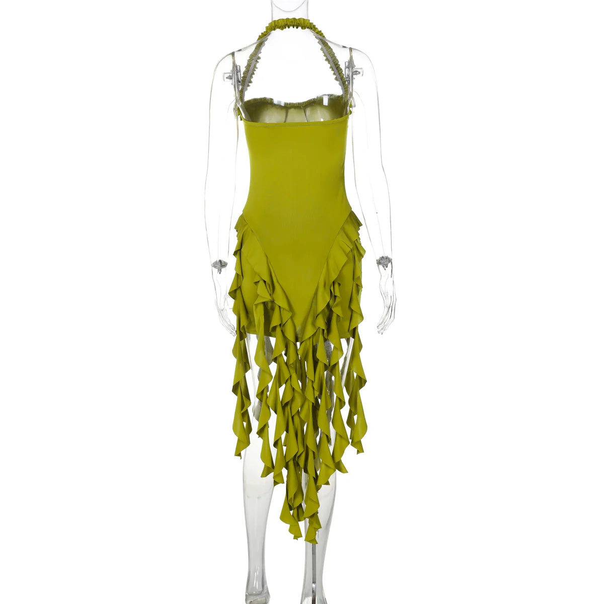 Dulzura Sleeveless Halter Ruffles Patchwork Mini Dress Women’S Solid Sexy Outfit Prom Party Clubwear Autumn Winter Clothes - Smarsty