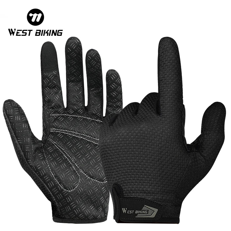 West Biking Full Finger Cycling Gloves Non Slip Silicone Palm - Smarsty