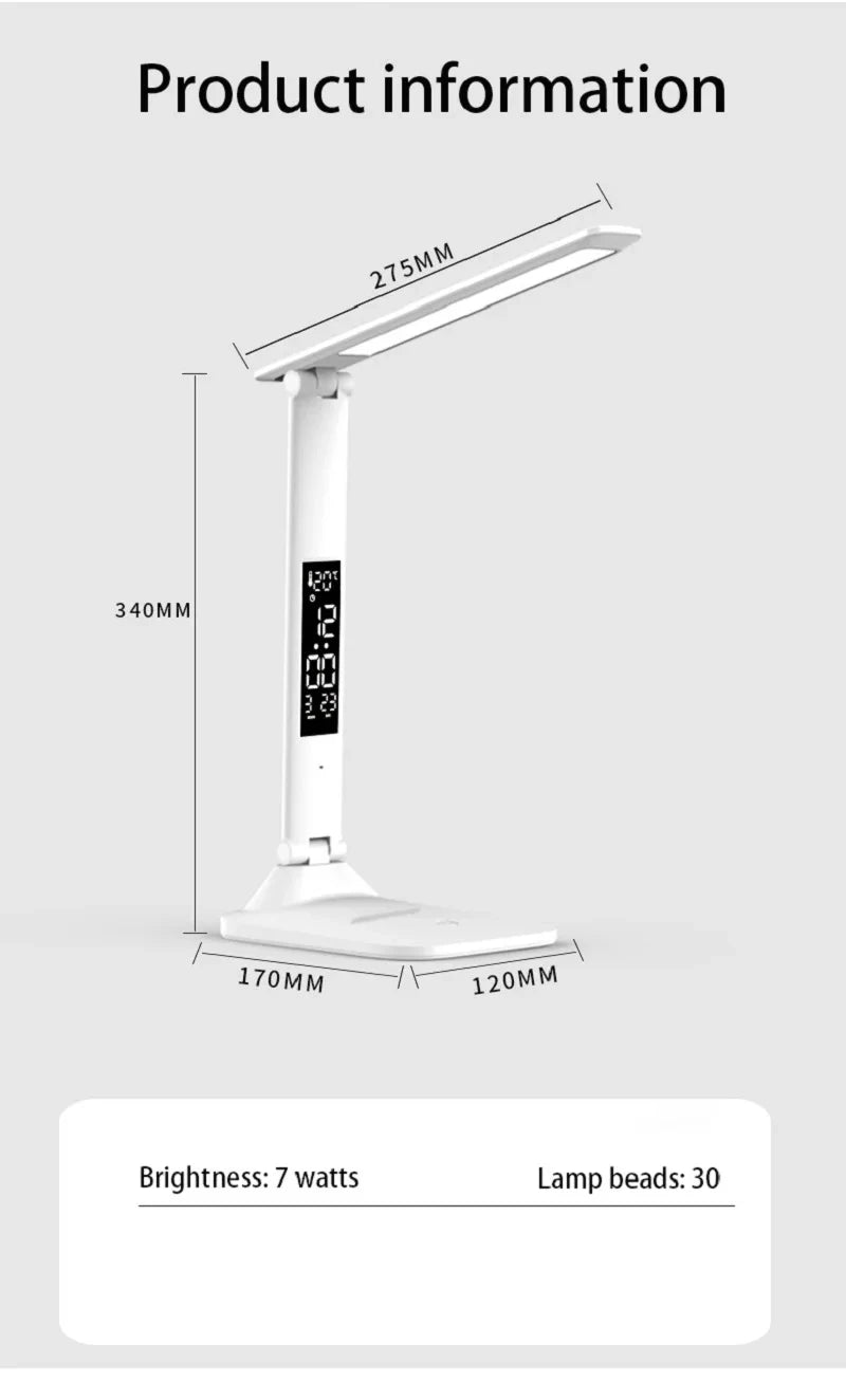 Dimmable USB Folding Desk Lamp with Alarm Clock - Smarsty