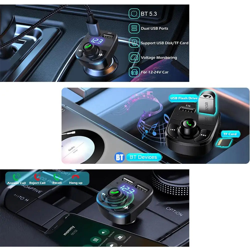 Wireless Bluetooth Car Charger With FM Transmitter Dual USB - Smarsty