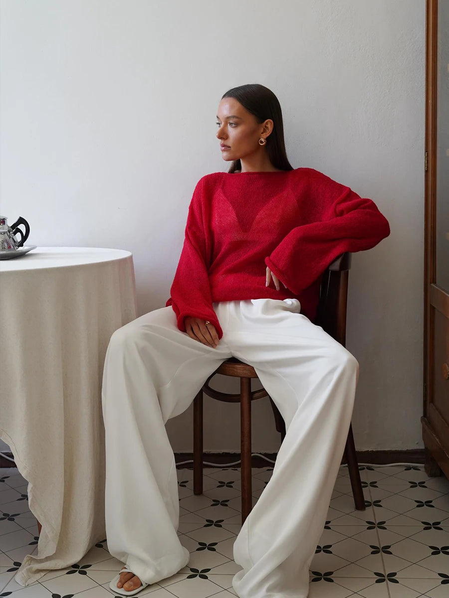 Hirsionsan Elegant Sweater Women 2024 Summer Autumn Casual Fashion Loose Women Pullovers Chic Pink White Jumper Sueter Mujer - Smarsty