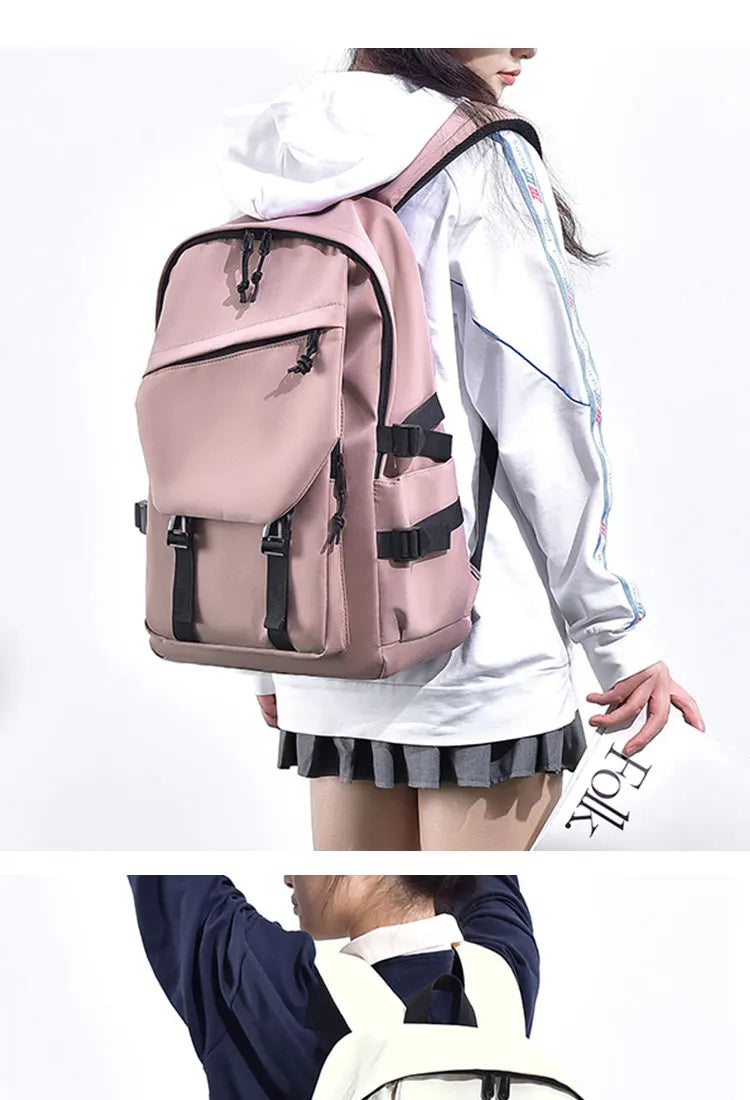 One 15 Inch Polyester Waterproof Solid Color Simple Men's Backpack Fashion Couple Student Computer Backpack