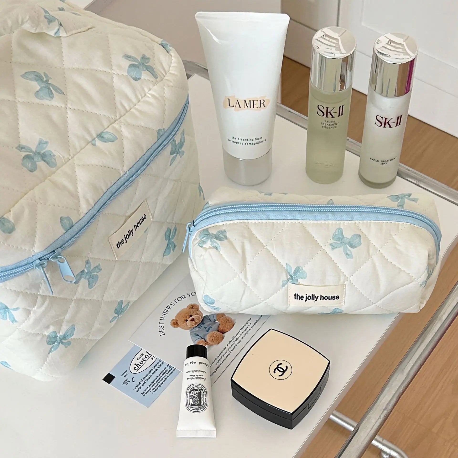 Korea Bow Print Makeup Bag Large Capacity Cosmetics Case - Smarsty