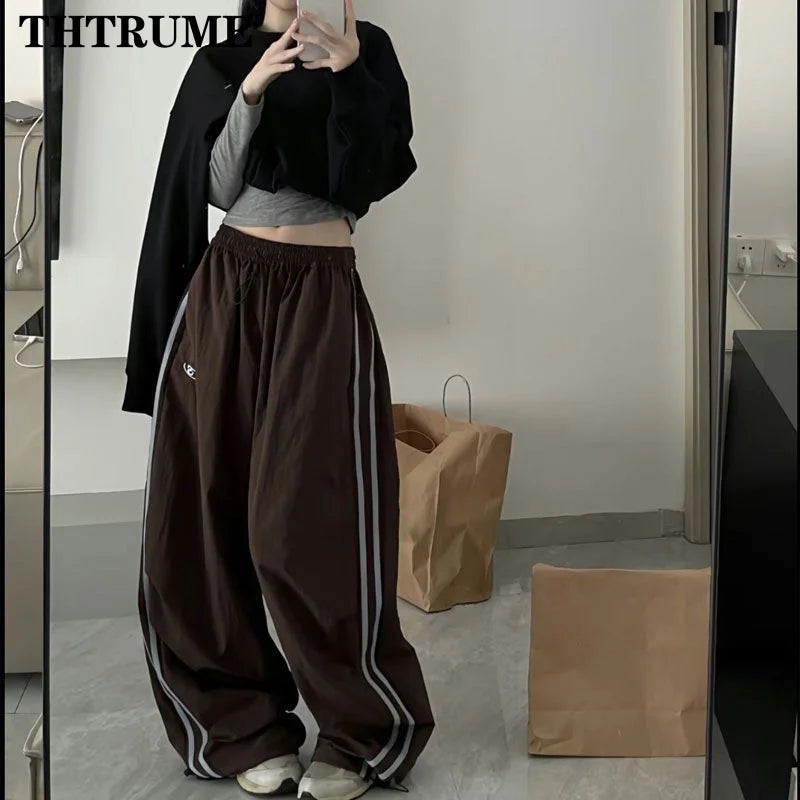 Y2K Vintage Women Loose Pants Oversized Hip Hop Drawstring Pocket Fashion Chic Cargo Pant Casual Office Lady Baggy New Trousers - Smarsty